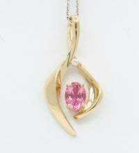 Load image into Gallery viewer, 14K Musical Note Pink Topaz Diamond Pendant