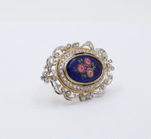 Load image into Gallery viewer, Vintage Italian 18K Gold Flower Painted Porcelain Diamond Pendant Brooch