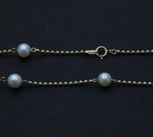 Load image into Gallery viewer, Vintage 14K Yellow Gold Pearl Dog Tag Chain Necklace, June Birth Stone