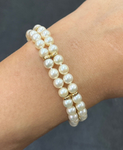 Load image into Gallery viewer, Vintage 14K Yellow Gold Beaded Two Layer Pearl Bridal Bracelets