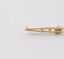 Load image into Gallery viewer, Antique Art Nouveau 10k Yellow Gold Forget Me Not Pearl Enamel Bar Pin