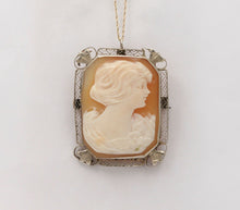 Load image into Gallery viewer, Victorian Adorable Carved Shell Cameo Woman's Portrait Filigree Brooch, Pin. Pen