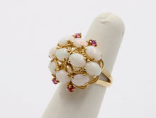 Load image into Gallery viewer, Vintage 14K Yellow Gold Opal Cluster Ruby Ring