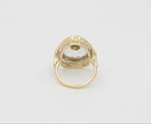 Load image into Gallery viewer, Vintage 14K Yellow Gold Floral Diamond Carved Rock Crystal Ring