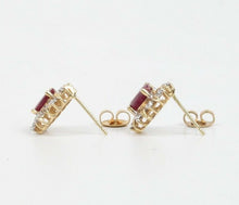 Load image into Gallery viewer, Vintage 14K Two Tone Gold Ruby & Diamonds Studs Earrings