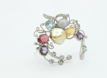 Load image into Gallery viewer, Vintage 18K White Gold Multi-Gemstone Diamond Brooch Pendant