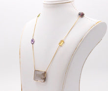 Load image into Gallery viewer, Vintage 14K Yellow Gold Smoky Quartz, Amethyst, Citrine,and Peridot Station Neck