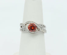 Load image into Gallery viewer, Vintage Ladies Spessartite Garnet Diamonds 18K White Gold Ring