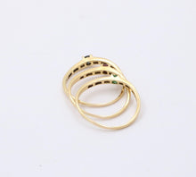 Load image into Gallery viewer, Vintage Trio Stacking Solitaire Emerald Sapphire Ruby 18K Yellow Gold Rings