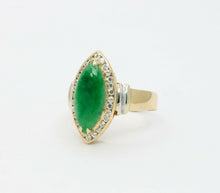 Load image into Gallery viewer, Vintage 18K Yellow Gold Jade Diamond navette Ring