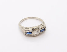 Load image into Gallery viewer, Art Deco 18K White Gold Diamond & Synthetic Sapphire Ring