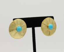 Load image into Gallery viewer, Vintage Natural Turquoise Funky Disk 18K Gold Post Back Earrings