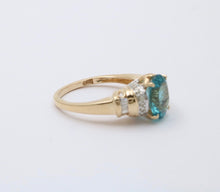 Load image into Gallery viewer, Vintage Blue Zircon And Diamond 14K Yellow Gold Ring Band, Engagement Ring