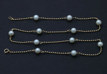 Load image into Gallery viewer, Vintage 14K Yellow Gold Pearl Dog Tag Chain Necklace, June Birth Stone