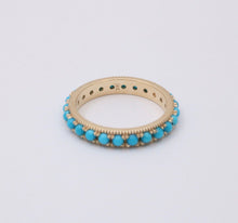 Load image into Gallery viewer, Vintage 14K Yellow Gold Turquoise & Diamond Eternity Band, Stacking Ring
