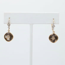 Load image into Gallery viewer, Minimalist Smoky Topaz 14K Yellow Gold Dangling Earrings.