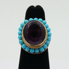 Load image into Gallery viewer, Vintage 18K Huge Amethyst Turquoise Statement Ring