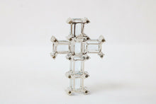 Load image into Gallery viewer, Mid-century Aquamarine & Diamonds Cross Pendant