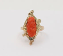 Load image into Gallery viewer, Victorian 14K Yellow Gold Carved Coral Woman’s Portrait Ring Antique Ring