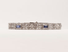 Load image into Gallery viewer, Art Deco Ladies Bracelet Diamonds Blue Sapphires 14K White Gold