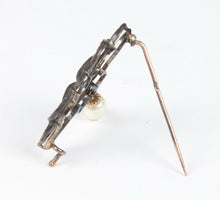 Load image into Gallery viewer, Victorian 10K Yellow Gold and Silver Diamond Pearl Brooch