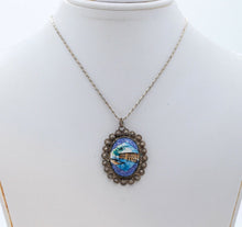 Load image into Gallery viewer, Beautiful Vintage 925 Silver Enamel Portrait Floral Pendant and Chain