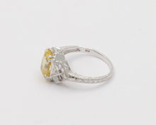Load image into Gallery viewer, A Gorgeous Cushion Cut Vivid Yellow Sapphire 18K White Gold Diamond