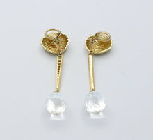 Load image into Gallery viewer, Vintage 18K Yellow Gold Diamond Rock Crystal Tear Drop Clip Earrings
