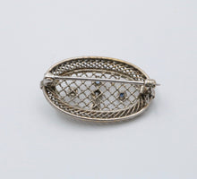 Load image into Gallery viewer, Antique Art Deco Filigree Diamond & Sapphire Brooch, Pin