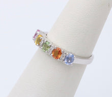 Load image into Gallery viewer, Fun 14K White Gold Multi Color Sapphire And Diamond Ring Band