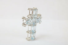 Load image into Gallery viewer, Mid-century Aquamarine & Diamonds Cross Pendant