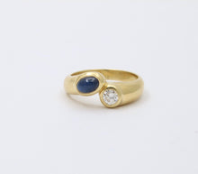 Load image into Gallery viewer, Vintage 18K Yellow Gold Diamond and Sapphire Bypass Ring