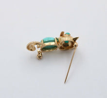 Load image into Gallery viewer, Vintage 14K Yellow Gold Turquoise Kitty Cat Brooch, Pin