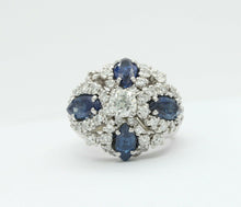 Load image into Gallery viewer, Vintage 14K White Gold Sapphire Diamond Cocktail Ring