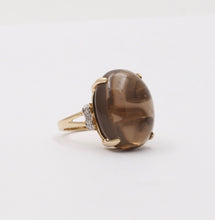 Load image into Gallery viewer, Vintage 10K Yellow Gold Smoky Topaz & Diamond Ring. Cocktail Ring