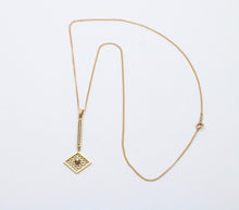 Load image into Gallery viewer, Edwardian Diamond & Pearl Lavaliere Pendant, Antique 10k Yellow Gold Necklace