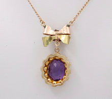 Load image into Gallery viewer, Vintage Bow Amethyst Opals 10K Yellow Gold Pendant and Chain