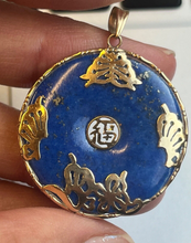 Load image into Gallery viewer, Vintage 14K Yellow Gold Lapis Lazuli Chinese Lucky Fortune Charm Pendant