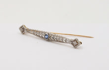 Load image into Gallery viewer, Art Deco Krementz Sapphire 14K White Yellow Gold Brooch Pin