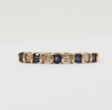 Load image into Gallery viewer, Lovely Channel Set Diamonds Blue Sapphires 14K Yellow Gold Ring