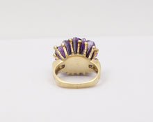 Load image into Gallery viewer, Vintage Geometric Amethyst Cluster 14K Yellow Gold Ring