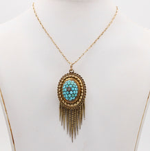 Load image into Gallery viewer, Victorian Rose Cut Diamond Turquoise 14K Yellow Gold Pendant