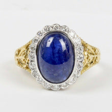 Load image into Gallery viewer, Vintage 18K Yellow Gold Cabochon Sapphire Diamond Cocktail Ring