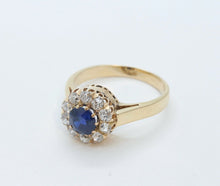 Load image into Gallery viewer, Beautiful Victorian Blue Sapphire Old Miner Cut Diamonds 18K Yellow Gold Ring