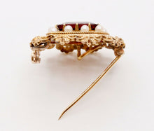 Load image into Gallery viewer, Pristine Victorian Garnet Pearls 14K Yellow Gold Brooch Pin Pendant