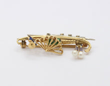 Load image into Gallery viewer, Vintage 18K Yellow Gold Enamel Diamond Boat Brooch