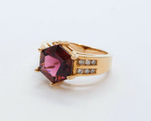 Load image into Gallery viewer, Large Pinkish Purple Hexagonal Cut Tourmaline Diamonds 14K YG Ring