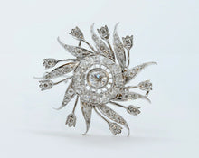 Load image into Gallery viewer, Ladies Vintage Flower Pinwheel 14K White Gold Diamonds Brooch Pin Pendant