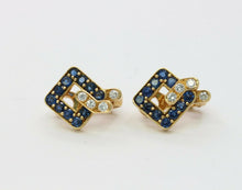 Load image into Gallery viewer, Mauboussin Paris Vintage 18K Yellow Gold Sapphire Diamond Earrings