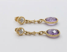 Load image into Gallery viewer, Vintage 14K Yellow Gold Hanging Amethyst Diamond Earrings
